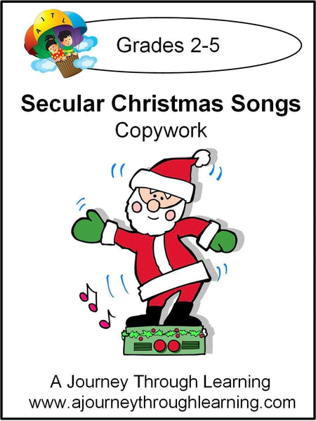 Secular Christmas Songs Copywork (printed letters) - A Journey Through Learning Lapbooks 