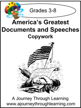 America's Greatest Documents and Speeches Copywork (printed letters) - A Journey Through Learning Lapbooks 