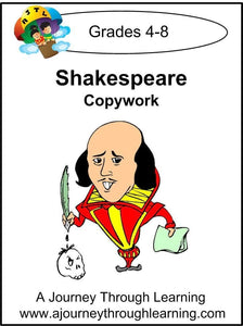 William Shakespeare Copywork (cursive letters) - A Journey Through Learning Lapbooks 